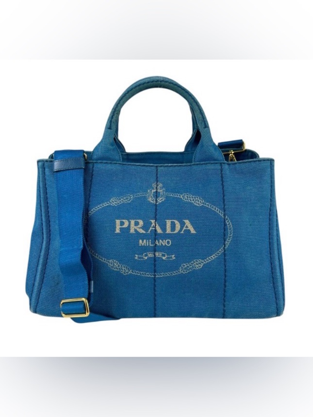 Prada Canapa Blue Tote w/ Crossbody Strap
